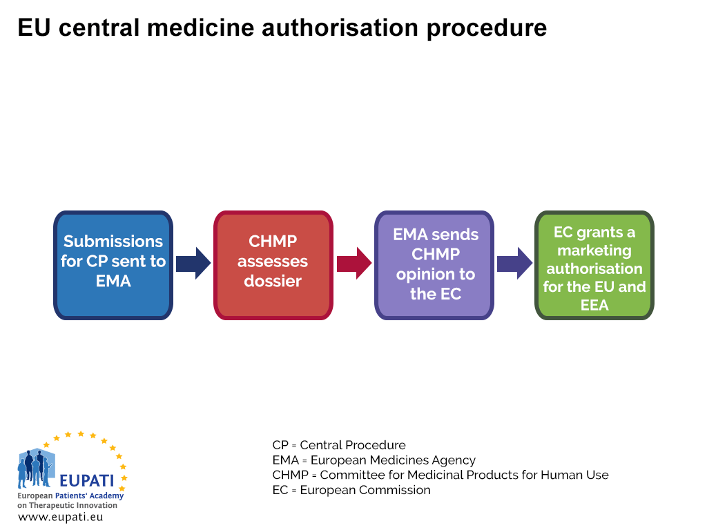 A diagram showing the centralised procedure to authorise a medicine in all EU and EEA countries.