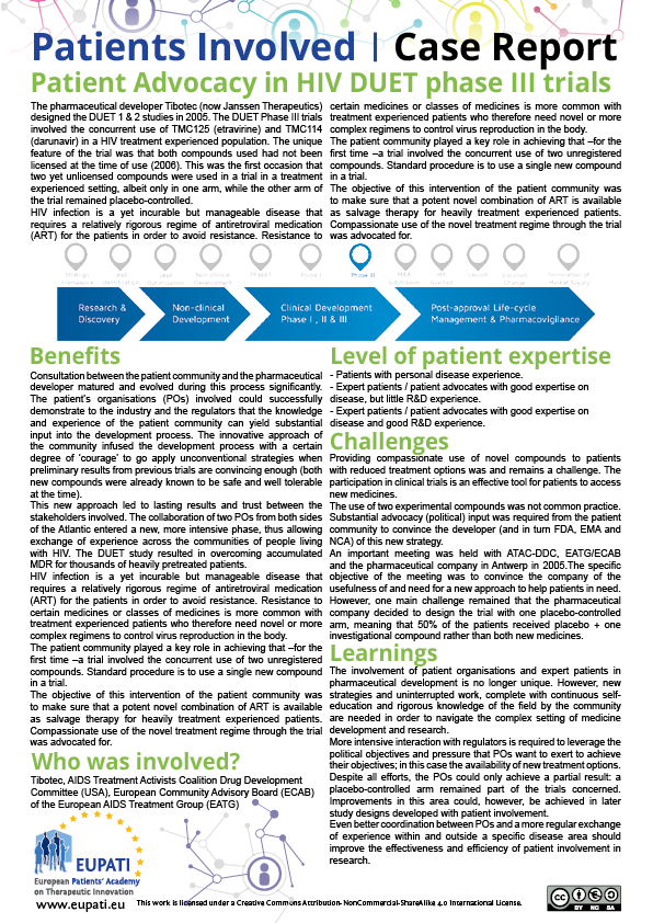 A screenshot of a sample Patients Involved Case Report. Patients Involved Case Reports will describe which partners were involved in a collaboration, details of the collaboration, what challenges were faced, what benefits the collaboration brought, and what we can learn for the future.